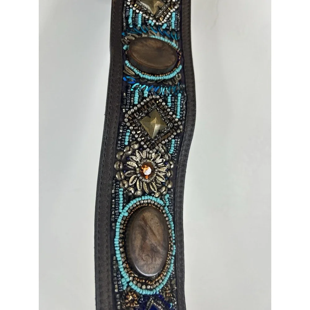 Beaded Faux Leather Embellished Fringe Tie Belt Southwestern Boho Festival OS